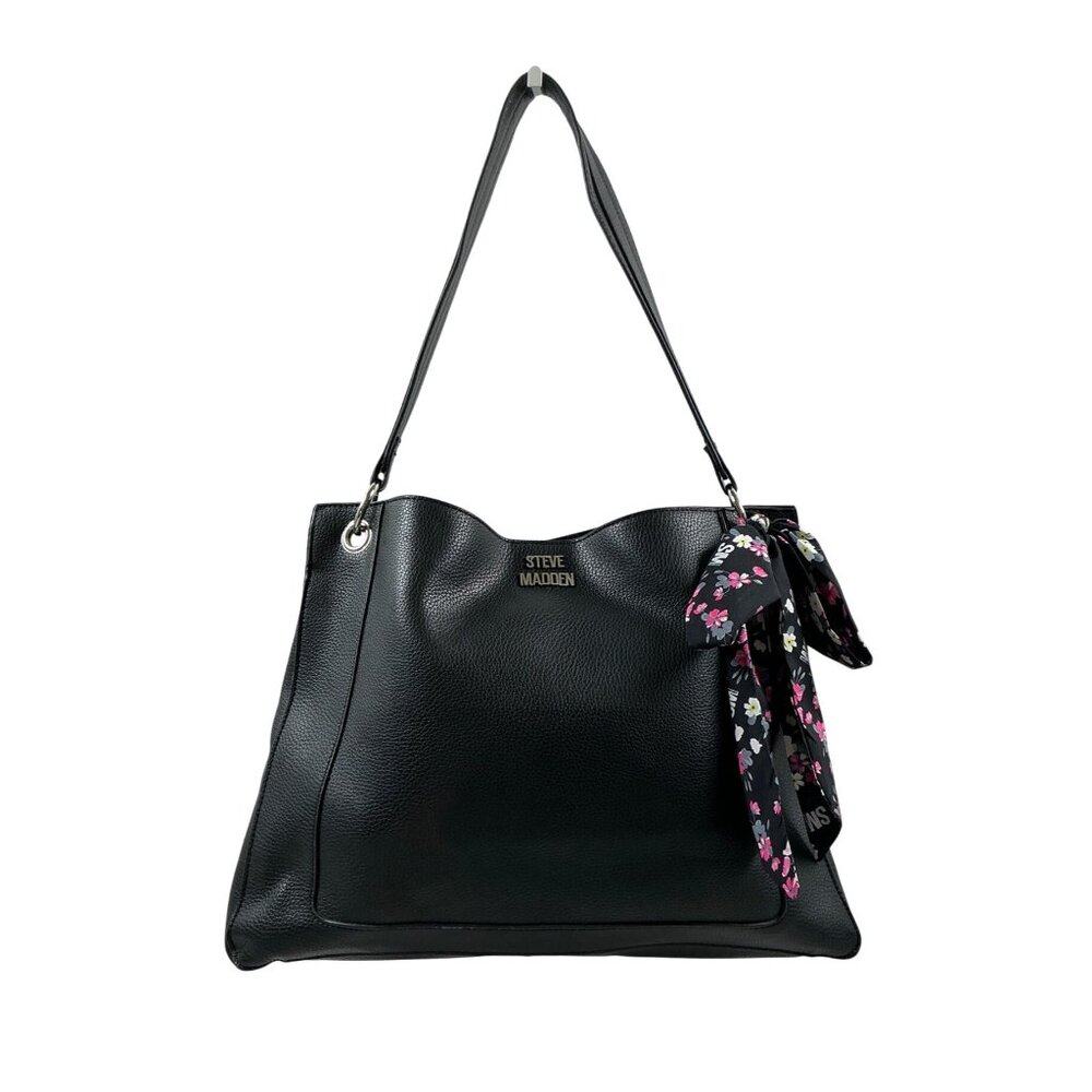 Steve Madden Black Shoulder Bag with Floral Scarf Accent